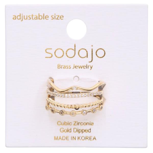 SODAJO CZ LAYERED METAL GOLD DIPPED ADJUSTABLE RING