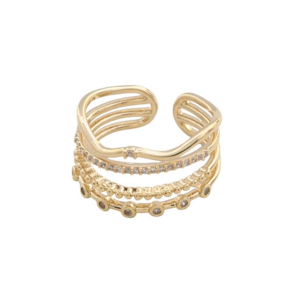 SODAJO CZ LAYERED METAL GOLD DIPPED ADJUSTABLE RING