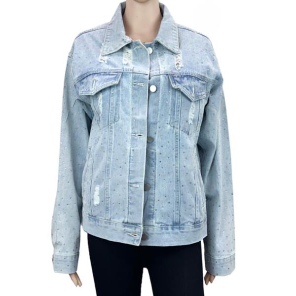 RHINESTONE STUDDED DENIM JACKET - LXL SIZE