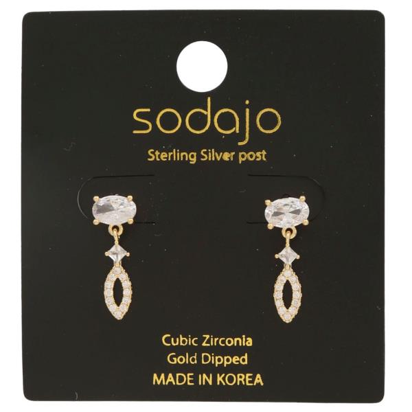 SODAJO CZ OVAL MARQUISE POINTED OVAL GOLD DIPPED EARRING