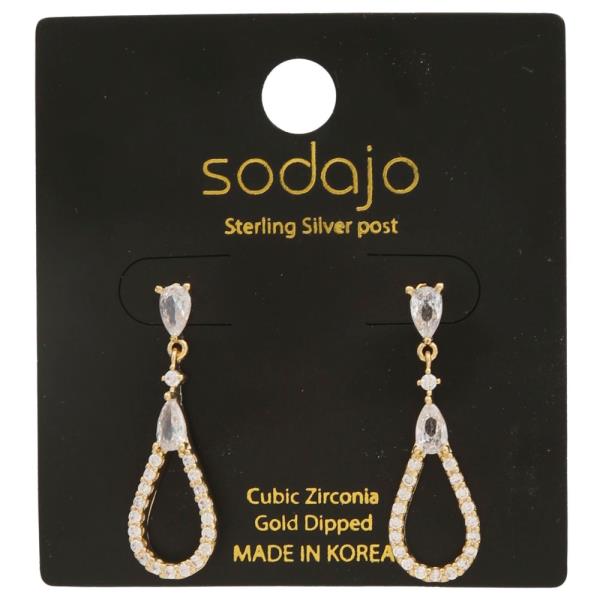 SODAJO LONG TEARDROP CRYSTAL DANGLE GOLD DIPPED EARRING