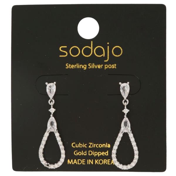 SODAJO LONG TEARDROP CRYSTAL DANGLE GOLD DIPPED EARRING