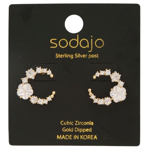 SODAJO CZ FLOWER OPEN CIRCLE GOLD DIPPED EARRING