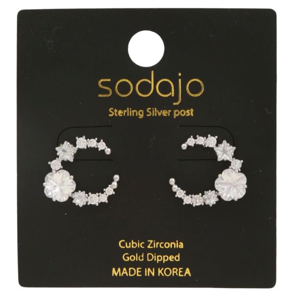 SODAJO CZ FLOWER OPEN CIRCLE GOLD DIPPED EARRING