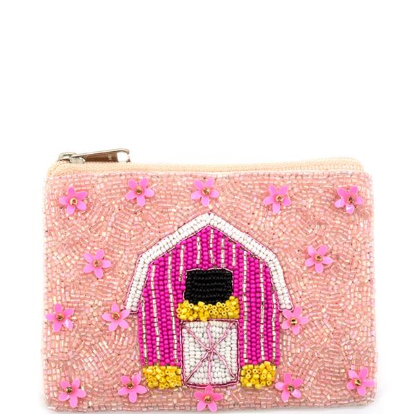 SEED BEAD BARN WITH FLOWER COIN BAG
