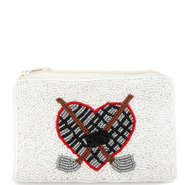 SEED BEAD HOCKEY HEART COIN BAG