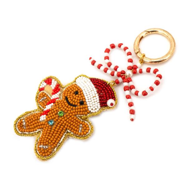SEED BEAD BOW GINGER BREAD BAG CHARM