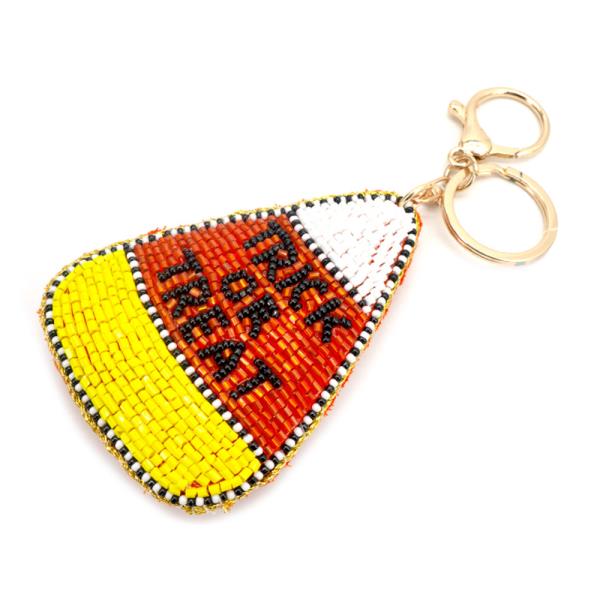 SEED BEAD TRICK OR TREAT CANDY CORN KEYCHAIN