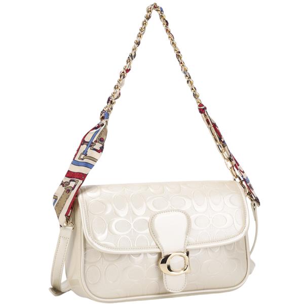OVAL PATTERN PRINT SCARF CHAIN HANDLE CROSSBODY BAG