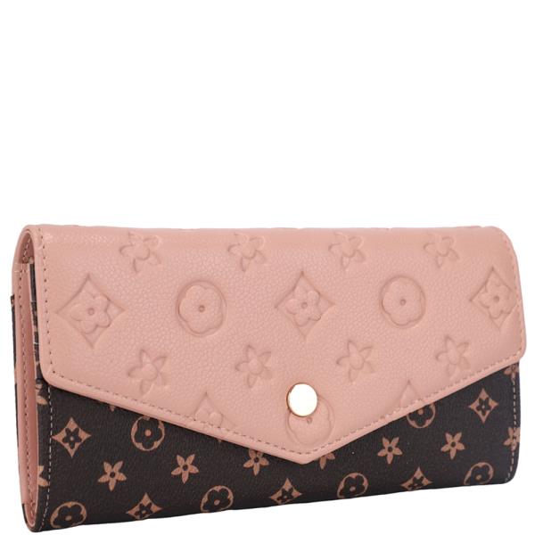 TWO TONE TEXTURED DESIGN BUTTON FLAP WALLET