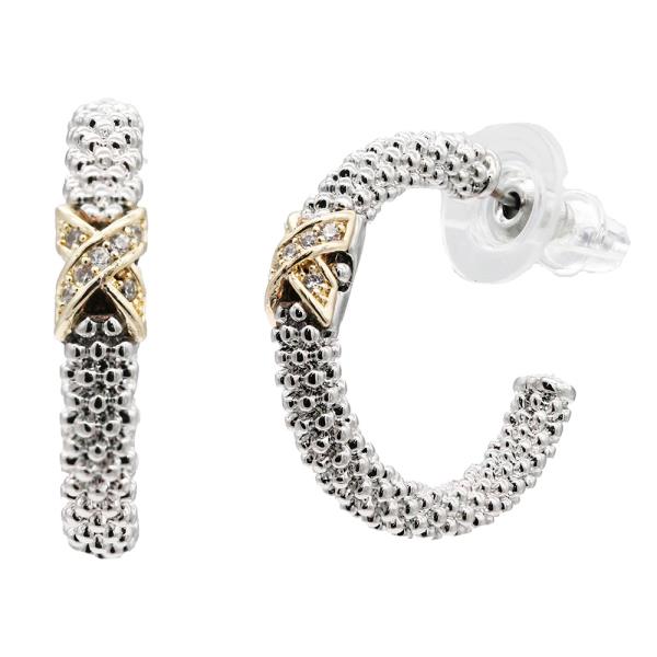 14K GOLD DIPPED PLATED CZ TWO TONE EARRING