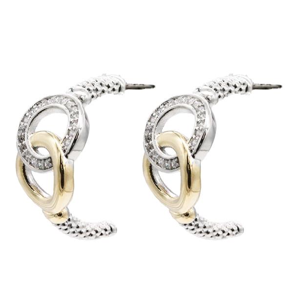 TWO TONE CIRCLE LINK OPEN HOOP EARRING
