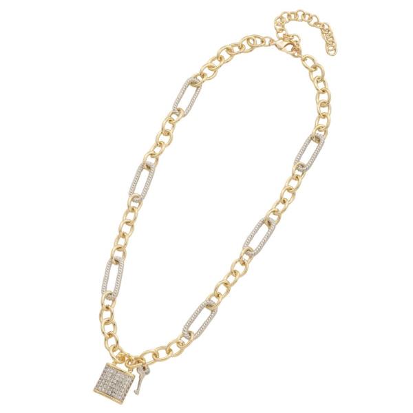 14K PLATED LOCK KEY CHARM TWO TONE NECKLACE