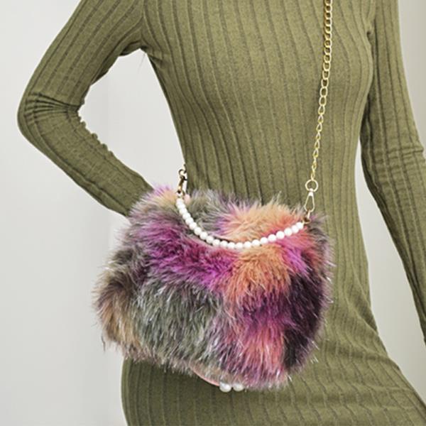 MULTI COLOR ALL OVER FUR HANDLE CROSSBODY BAG