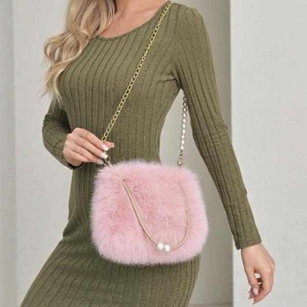 ALL OVER COLOR FUR HANDLE CROSSBODY BAG