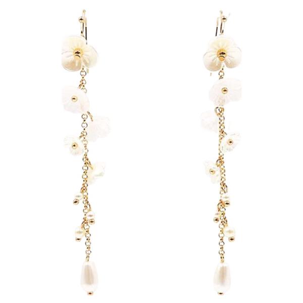 FLOWER PEARL LINEAR FISH HOOK EARRING