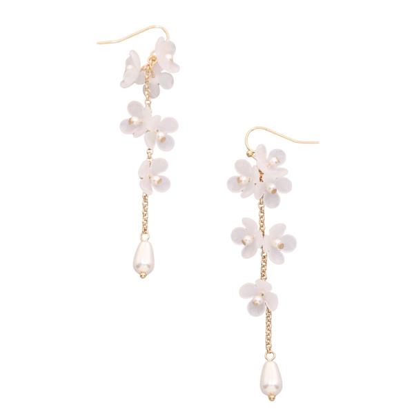 FLOWER DROP PEARL FISH HOOK EARRING