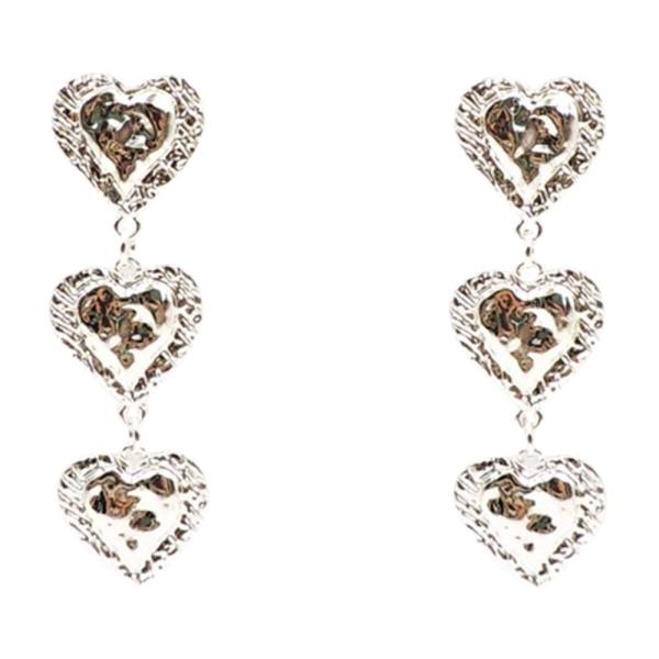 3LYD TEXTURED HEART DROP EARRINGS