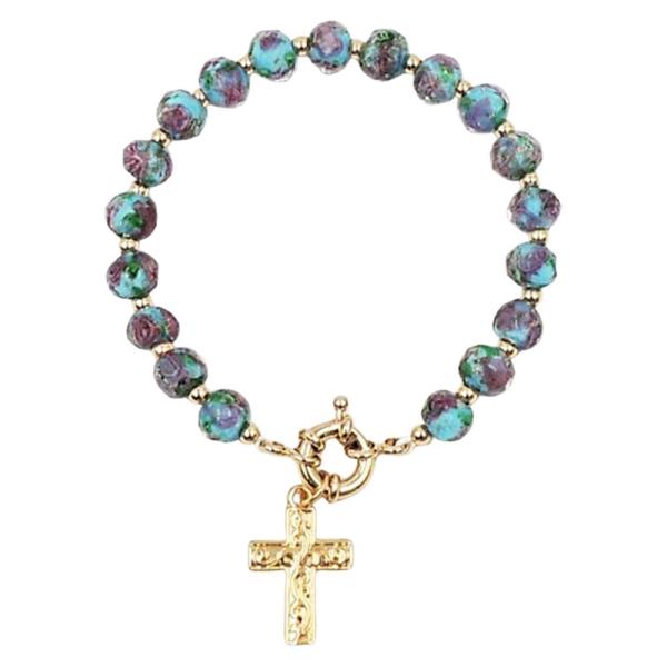 ROSE GLASS TEXTURE CROSS TOGGLE BRACELET