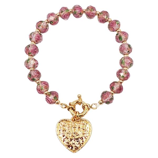 ROSE GLASS TEXTURE HEART TOGGLE BRACELET