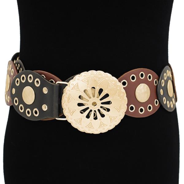 WESTERN METAL FLORAL Y2K DISC BUCILE BELT