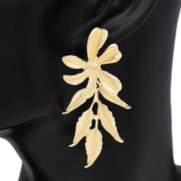FLOWER LEAF LINK METAL EARRING