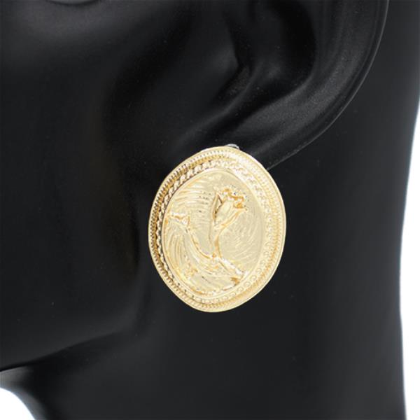 ROSE PATTERN OVAL METAL EARRING