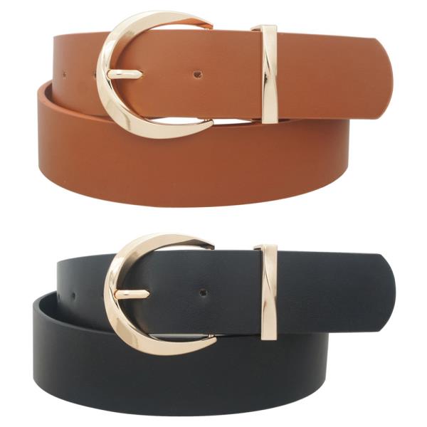 FAUX LEATHER ROUND BUCKLE BELT SET