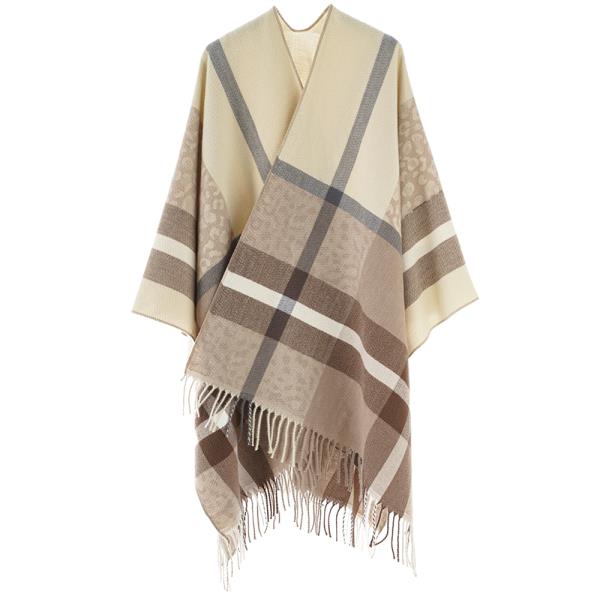 PLAID FRINGE PONCHO