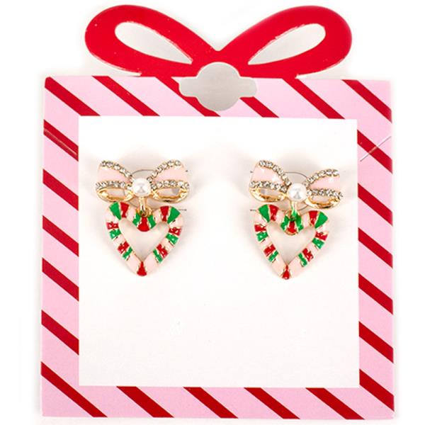 HEART CANDY CANE POST EARRING