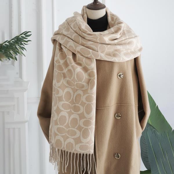 OVAL MONOGRAM PATTERN FRINGE OBLONG SCARF