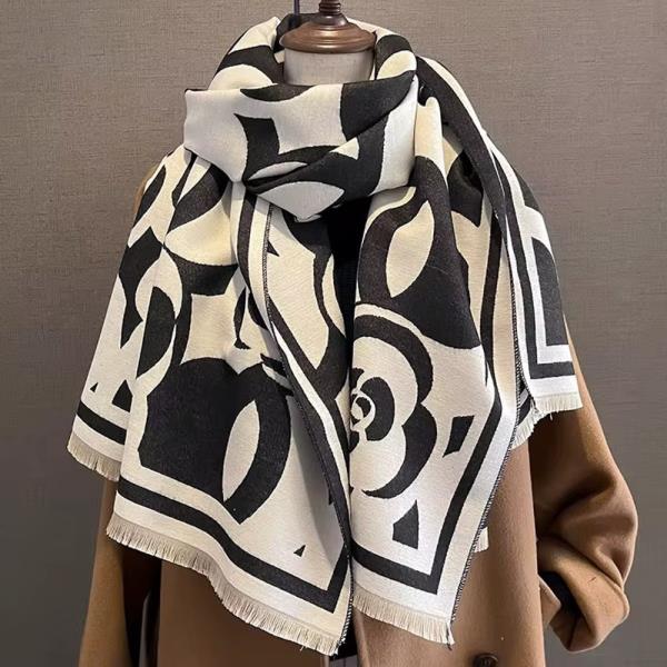 FLOWER PATTERN FRINGE EDGE LIGHTWEIGHT OBLONG SCARF