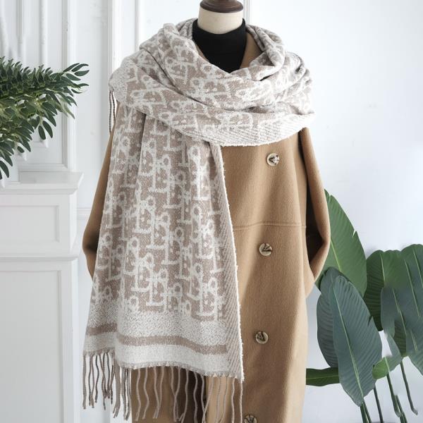 MONOGRAM PATTERN FRINGE OBLONG SCARF