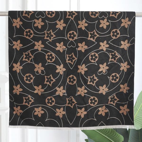FLOWER MONOGRAM PATTERN FRINGE EDGE LIGHTWEIGHT OBLONG SCARF