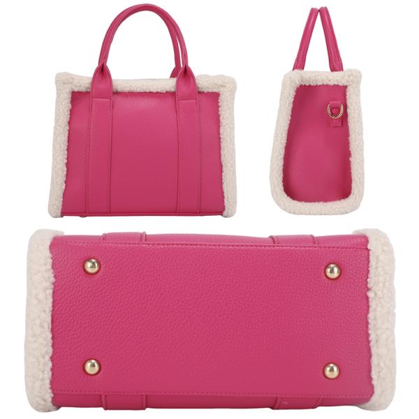 2IN1 FUR DESIGN TEXTURE TOTE BAG W WALLET SET
