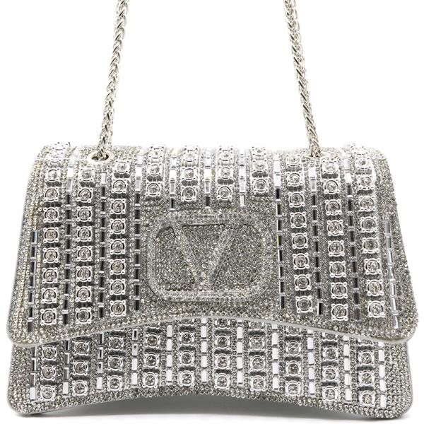 RHINESTONE GEM V DESIGN CROSSBODY BAG
