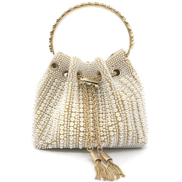 STYLISH DRAWSTRING PEARL BUCKET HANDLE BAG