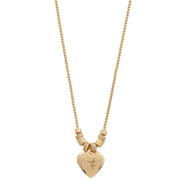 FILIGREE PATTERN HEART LOCKET PENDANT METAL BEADED NECKLACE