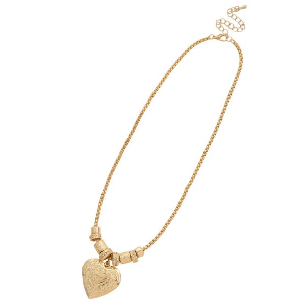 FILIGREE PATTERN HEART LOCKET PENDANT METAL BEADED NECKLACE