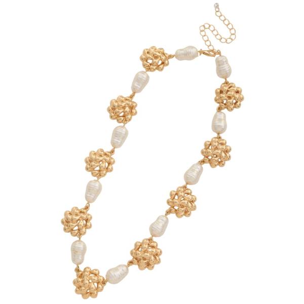FLOWER METAL PEARL BEAD STATION NECKLACE