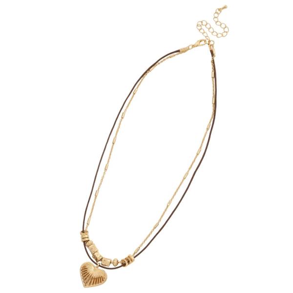 PUFFY LINED HEART PENDANT LAYERED NECKLACE