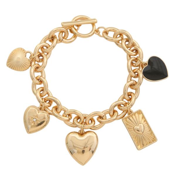 HEART CHARM METAL CIRCLE LINK TOGGLE CLASP BRACELET