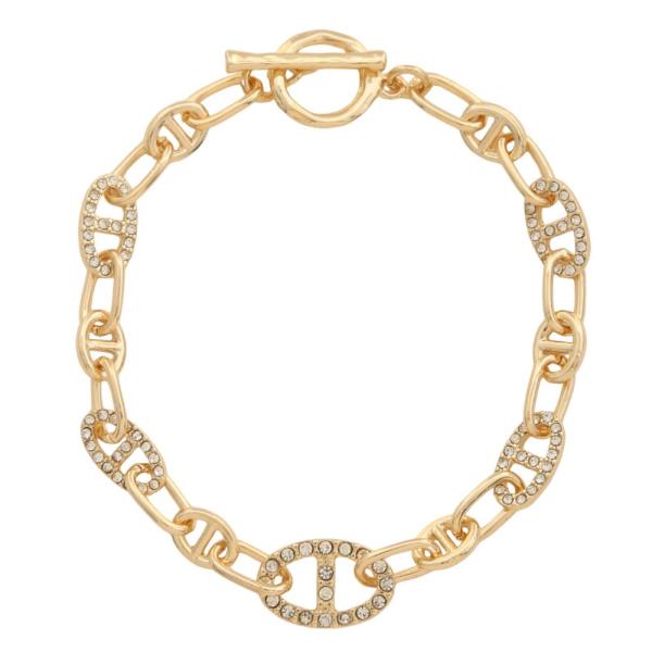 OVAL RHINESTONE LINK METAL BRACELET