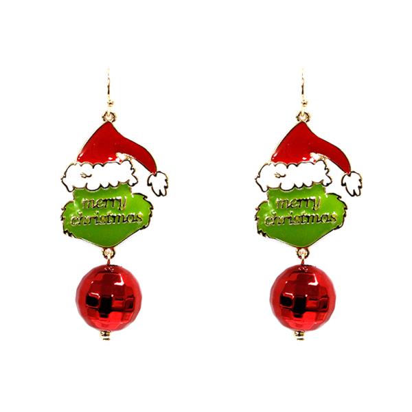 GRINCH SANTA HAT ORNAMENT DANGLE EARRING