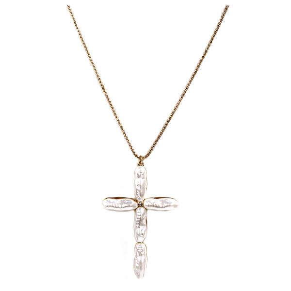 RHINESTONE CROSS PENDANT LONG NECKLACE
