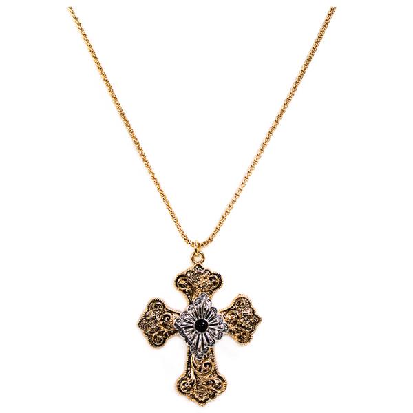 WESTERN STYLE CROSS PENDANT LONG NECKLACE