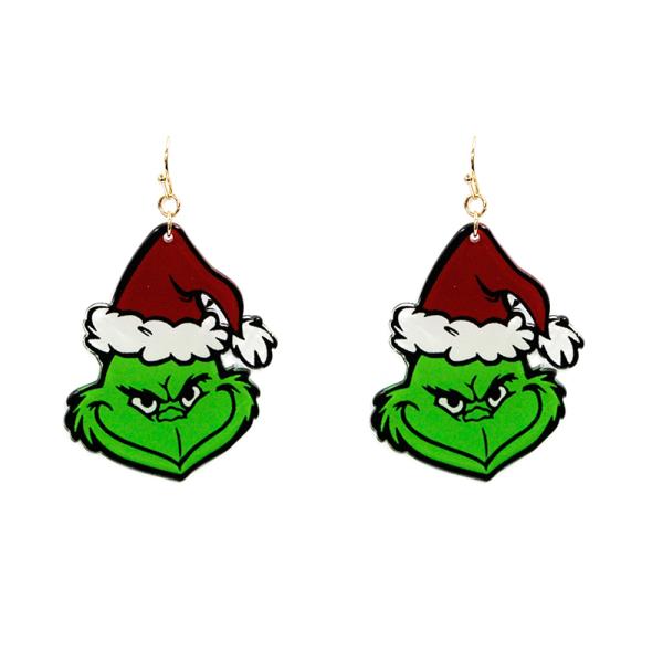GRINCH SANTA HAT DANGLE EARRING