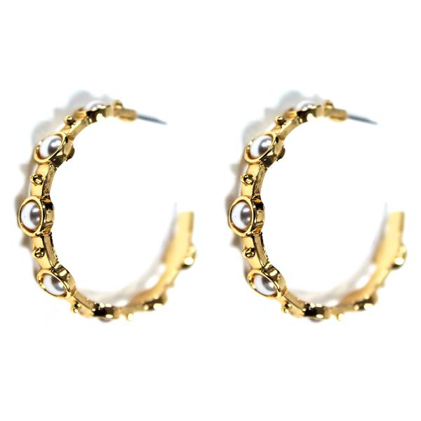 PEARL ACCENT METAL HOOP EARRING