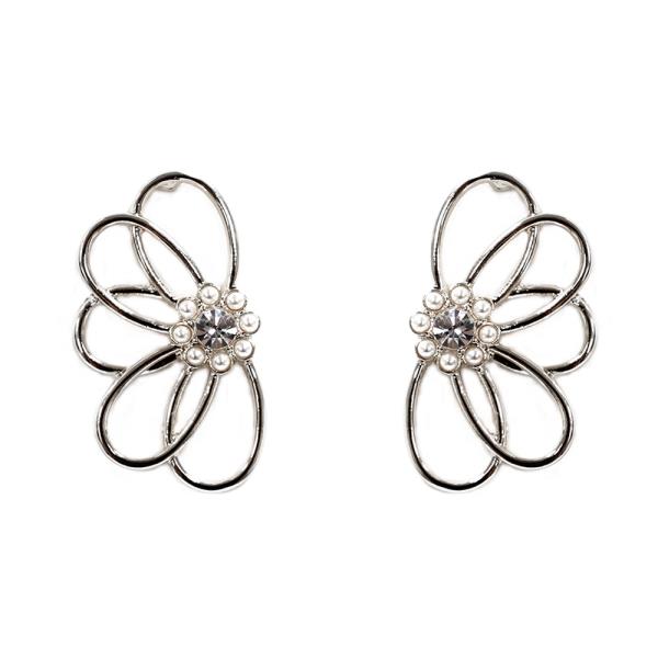 METAL FLOWER OUTLINE CRYSTAL STUD EARRING