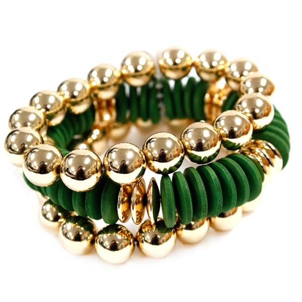 METAL WOOD BEAD STRETCH BRACELET SET